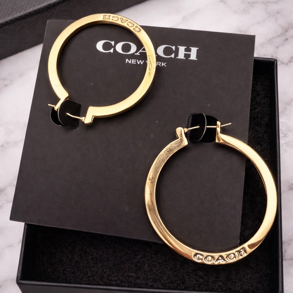 Coach Shiny Gold Hoop Earrings - Picture 2 of 4